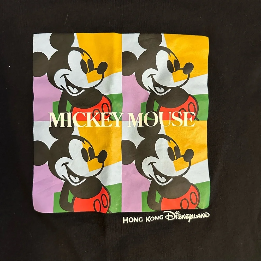 Disney World Hong Kong Black T-Shirt with Colorful Mickey Mouse Design - Picture 2 of 4